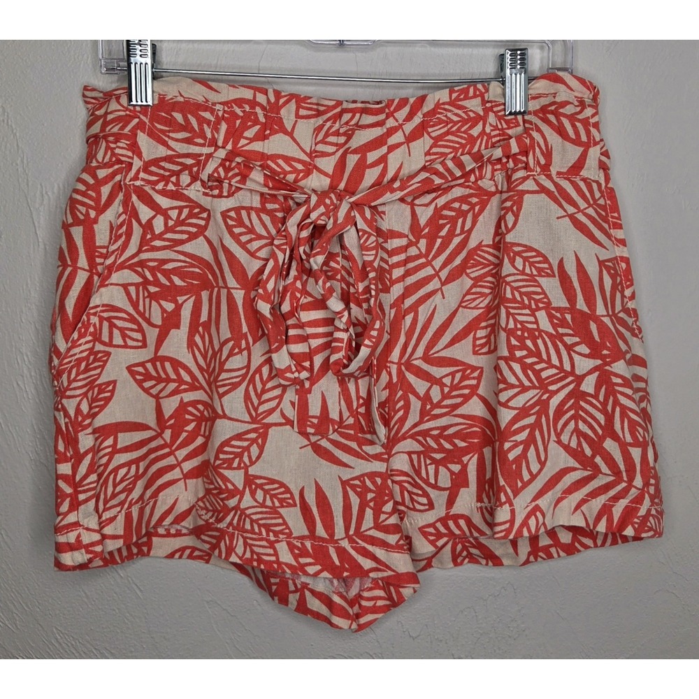 Cali 1850 Linen Viscose Blend Shorts Size Large Tropical Palms Boho Resort Coral